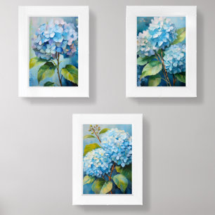 Serenade in Blue: Hydrangea Harmony  Wall Art Sets