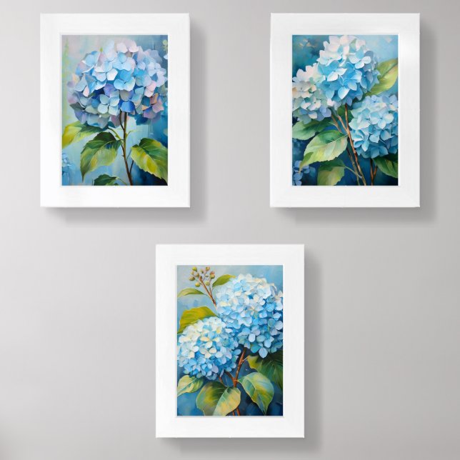 Serenade in Blue: Hydrangea Harmony  Wall Art Sets (Front)