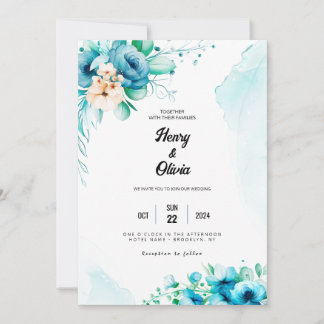 Serenade in Blue: Watercolor Floral Wedding Invitation