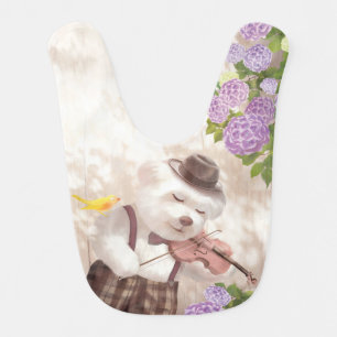 Serenade in Nature: Smiling Bichon Playing Violin Baby Bib