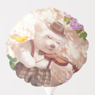 Serenade in Nature: Smiling Bichon Playing Violin Balloon