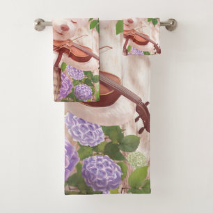 Serenade in Nature: Smiling Bichon Playing Violin Bath Towel Set