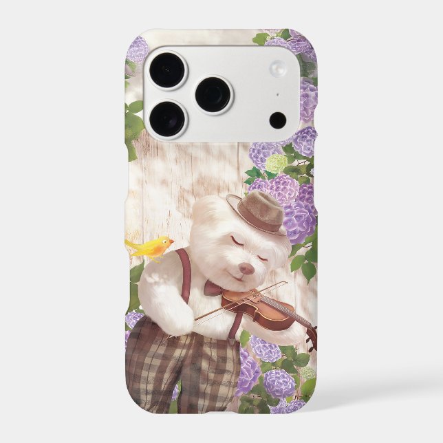 Serenade in Nature: Smiling Bichon Playing Violin iPhone Case (Back)