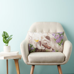 Serenade in Nature: Smiling Bichon Playing Violin Lumbar Pillow