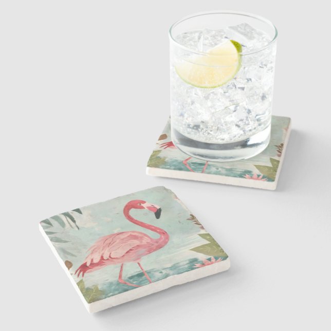 Serenade in Pink: A Flamingo’s Paradise Stone Coaster (Side)