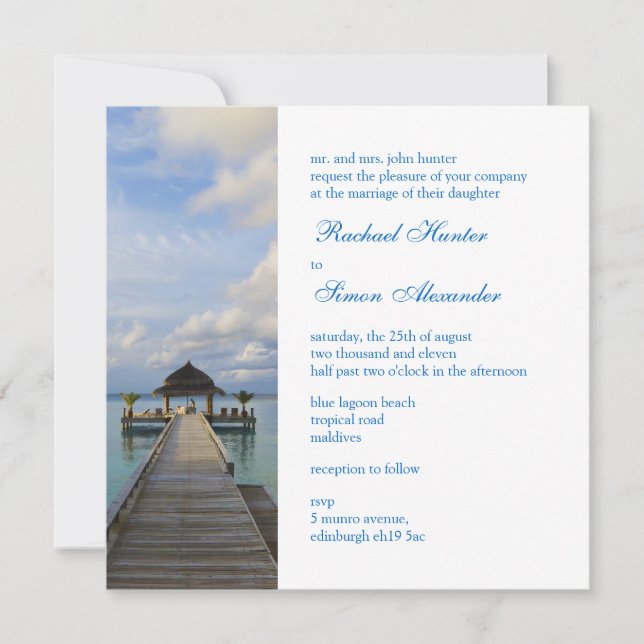 Serenade Jetty Maldives Beach Wedding Invitation (Front)