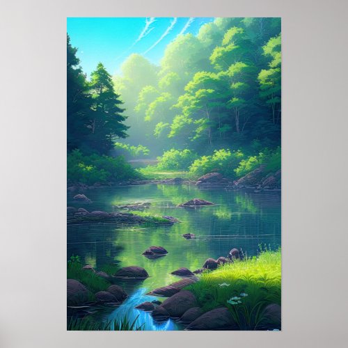 Serenade of Summer River in the Green Forest Poster