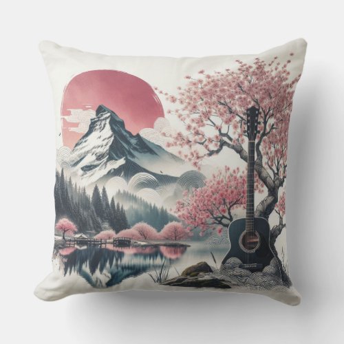 Serenade of the Japanese Sunset Lake Throw Pillow