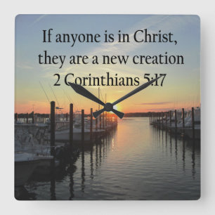 SERENE 2 CORINTHIAN 5:17 SUNSET PHOTO SQUARE WALL CLOCK