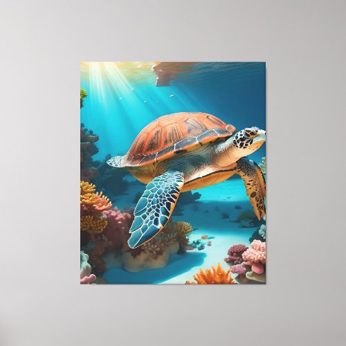 Serene 3D Sea Turtle in Ocean _Tranquil Marine Lif Canvas Print