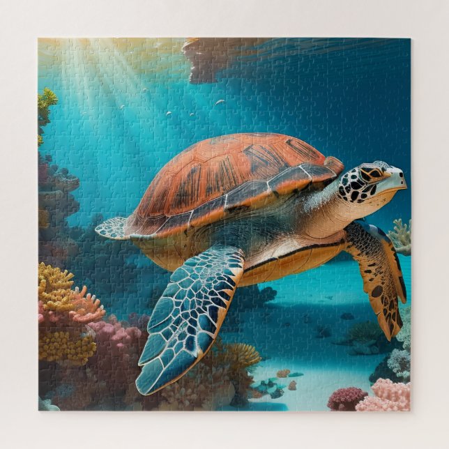 Serene 3D Sea Turtle in Ocean -Tranquil Marine Lif Jigsaw Puzzle (Vertical)