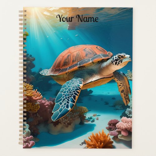 Serene 3D Sea Turtle in Ocean _Tranquil Marine Lif Planner