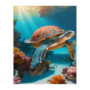 Serene 3D Sea Turtle in Ocean Tranquil Marine Life Acrylic Print