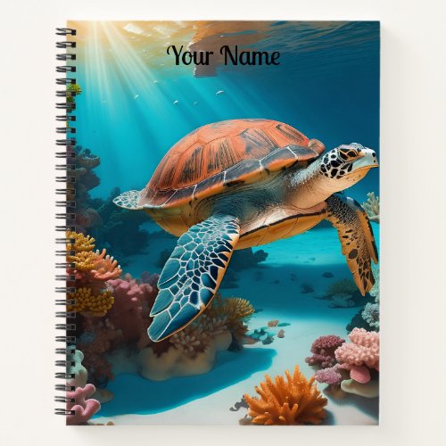 Serene 3D Sea Turtle in Ocean Tranquil Marine Life Notebook