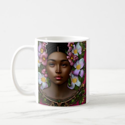 Serene African_American Woman with Flowers Coffee Mug