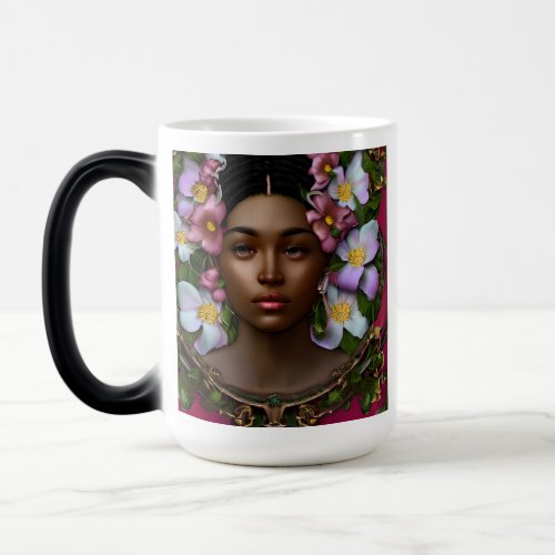 Serene African_American Woman with Flowers Magic Mug
