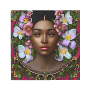 Serene African-American Woman with Flowers Metal Print