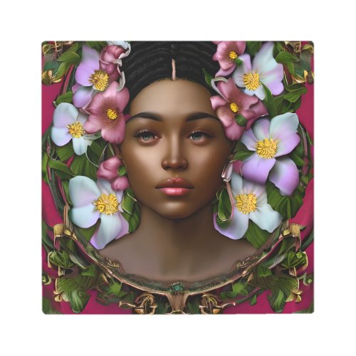 Serene African_American Woman with Flowers Metal Print