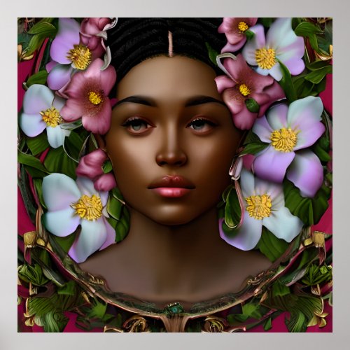 Serene African_American Woman with Flowers Poster
