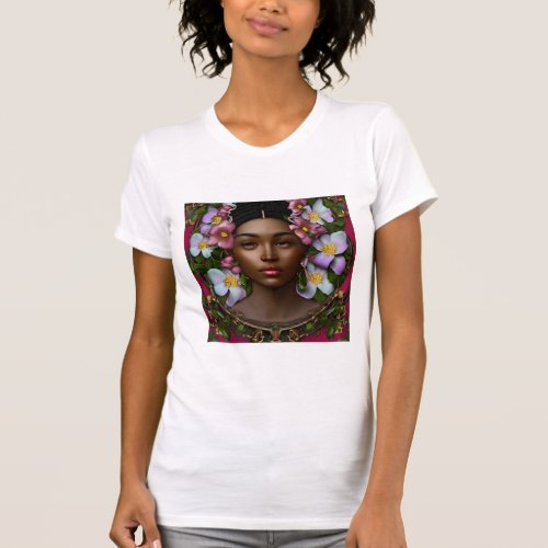 Serene African_American Woman with Flowers T_Shirt