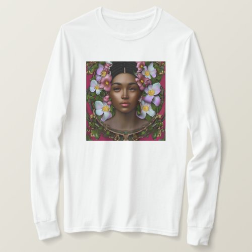 Serene African_American Woman with Flowers T_Shirt