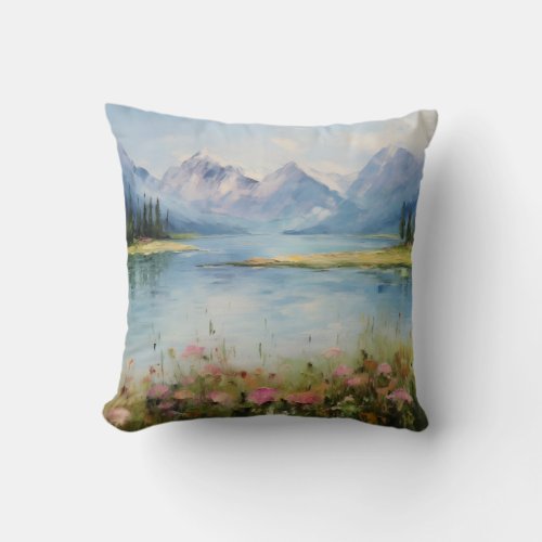 Serene Alpine Lake A French Impressionist Artwork Throw Pillow