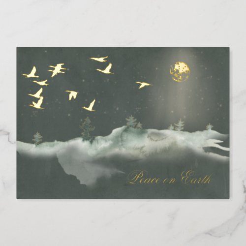 Serene and Elegant Flying Birds in the Moonshine  Foil Holiday Card