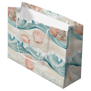 Serene Aqua Waves with Coral & Starfish Motif Large Gift Bag