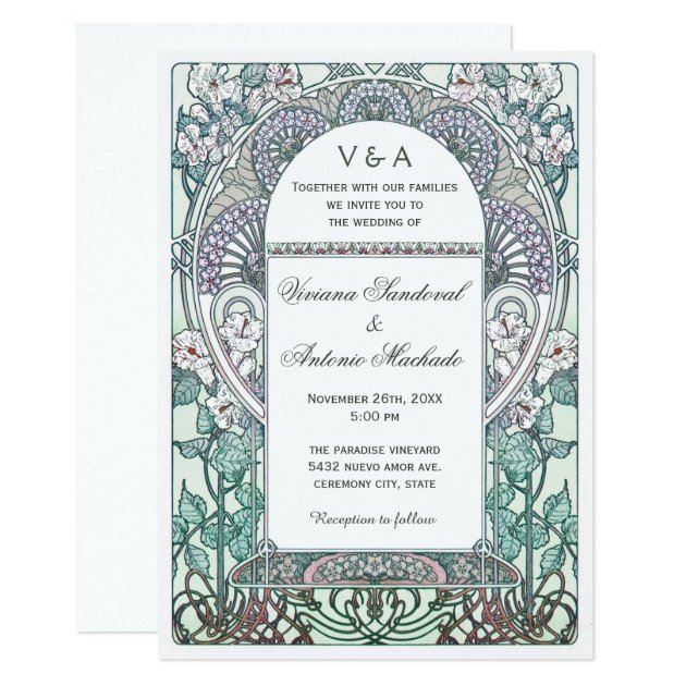 Serene Art Nouveau Wedding Invitations