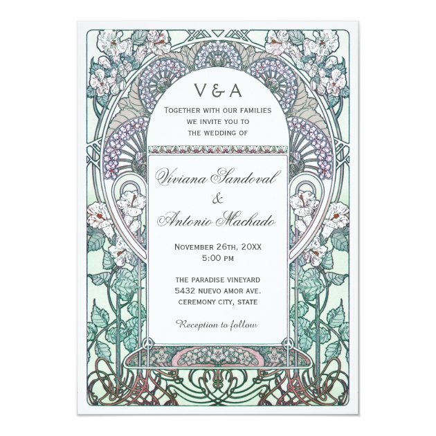 Serene Art Nouveau Wedding Invitations
