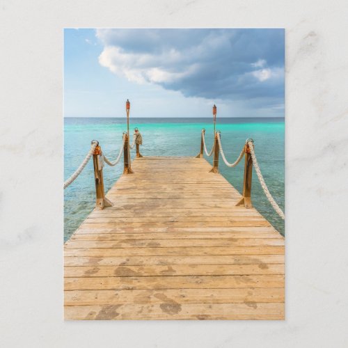 Serene Aruba Long Wooden Dock  Ocean Bliss Postcard