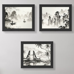 Serene Asia Ink Wash Print Set of 3
