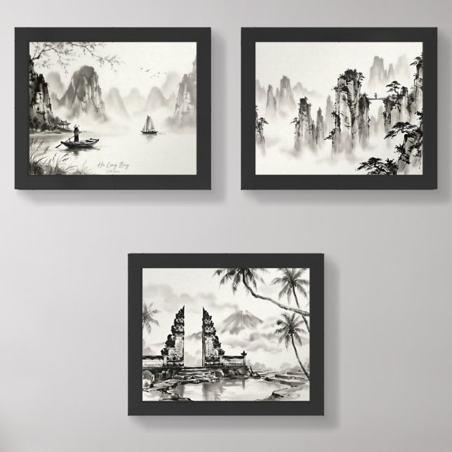Serene Asia Ink Wash Print Set of 3 (Front)
