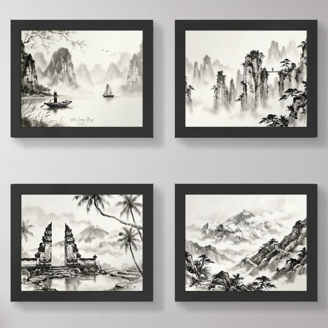 Serene Asia Ink Wash Print Set of 4 (Front)