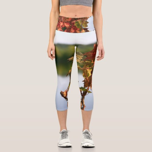 Serene Autumn Fall scenery tree and lake Capri Leggings