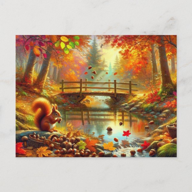Serene Autumn Forest Scene Painting Postcard (Front)