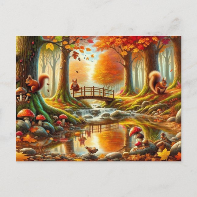 Serene Autumn Forest Scene Painting Postcard (Front)