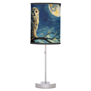 Serene Autumn Night with Wise Owl under Full Moon Table Lamp