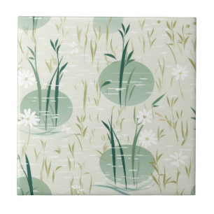 Serene Bamboo Blossom Asian (10) Ceramic Tile
