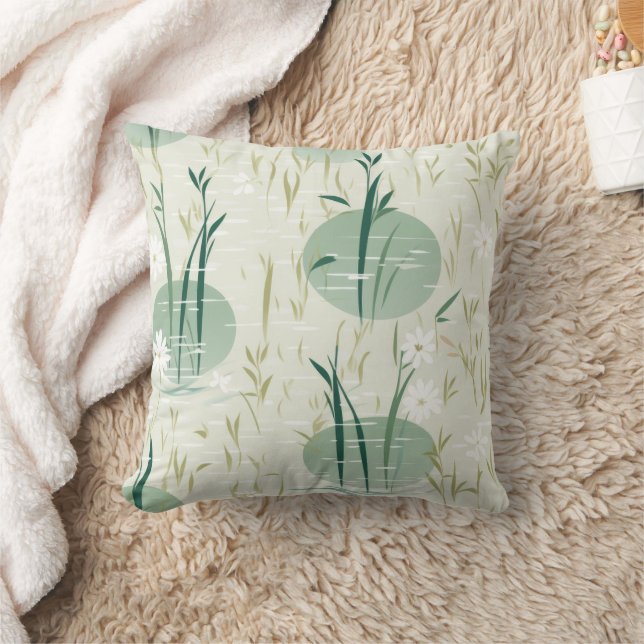 Serene Bamboo Blossom Asian  (10) Throw Pillow (Blanket)