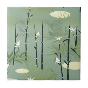 Serene Bamboo Blossom Asian (11) Ceramic Tile