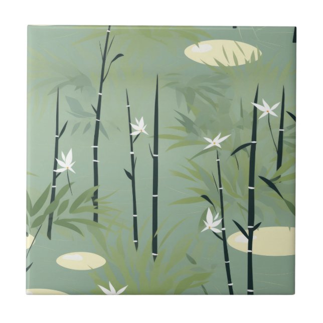 Serene Bamboo Blossom Asian  (11) Ceramic Tile (Front)