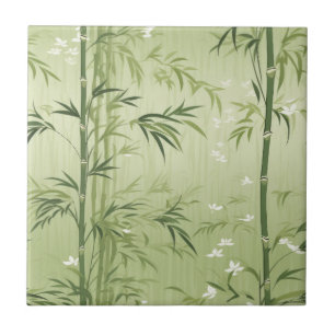 Serene Bamboo Blossom Asian (1) Ceramic Tile