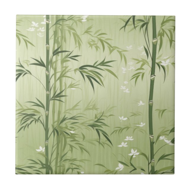 Serene Bamboo Blossom Asian  (1) Ceramic Tile (Front)