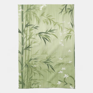 Serene Bamboo Blossom Asian (1) Kitchen Towel