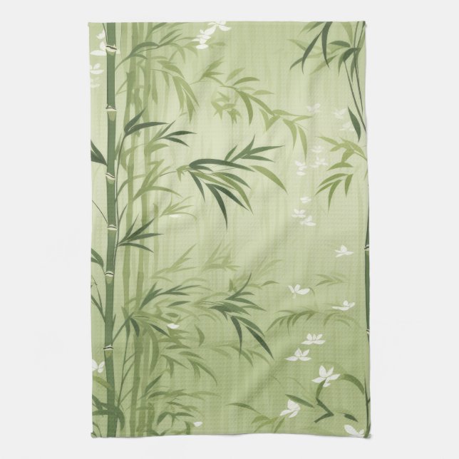 Serene Bamboo Blossom Asian  (1) Kitchen Towel (Vertical)