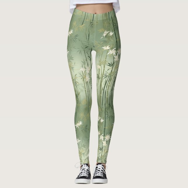 Serene Bamboo Blossom Asian  (1) Leggings (Front)