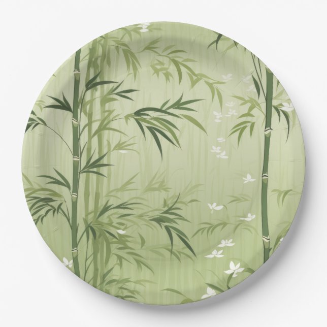 Serene Bamboo Blossom Asian  (1) Paper Plates (Front)