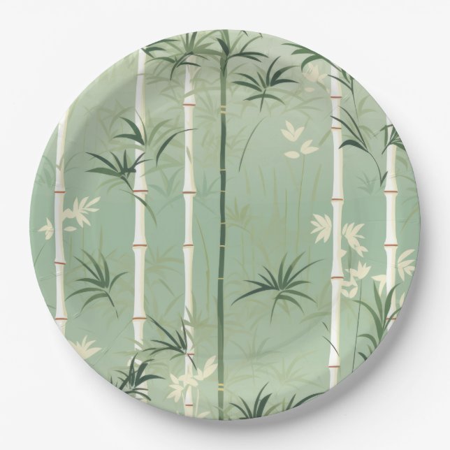 Serene Bamboo Blossom Asian  (2) Paper Plates (Front)