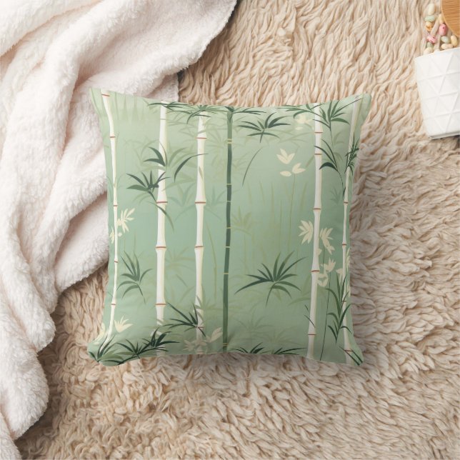 Serene Bamboo Blossom Asian  (2) Throw Pillow (Blanket)